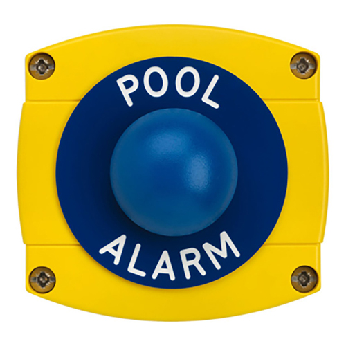 CQR AEB47 IP66 Yellow/Blue Surface Box With Momentary Blue Dome - Legend "Pool Alarm" (LEAD TIME: 2-3 DAYS)