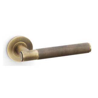Alexander & Wilks AW220AB Spitfire Knurled Lever On Round Rose - Antique Brass (LEAD TIME: 2-3 DAYS)