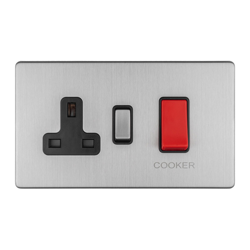 Eurolite ECSS45ASWASB 45Amp DP Cooker Switch with 13Amp Socket (LEAD TIME: 2-3 DAYS)