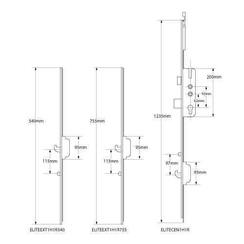 Elite Latch Deadbolt 1 Hook 1 Roller Double Spindle Multipoint Door Lock - Shootbolt Compatible - Image 2