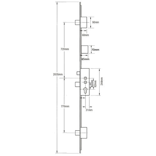 Gridlock C Series Latch 3 Deadbolts Single Spindle Multipoint Door Lock - Holiday Lock Version - Image 2