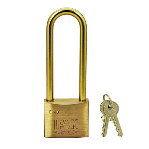 Ifam E Series 40mm Extra Long Shackle Brass Padlock with Brass Shackle - Image 3