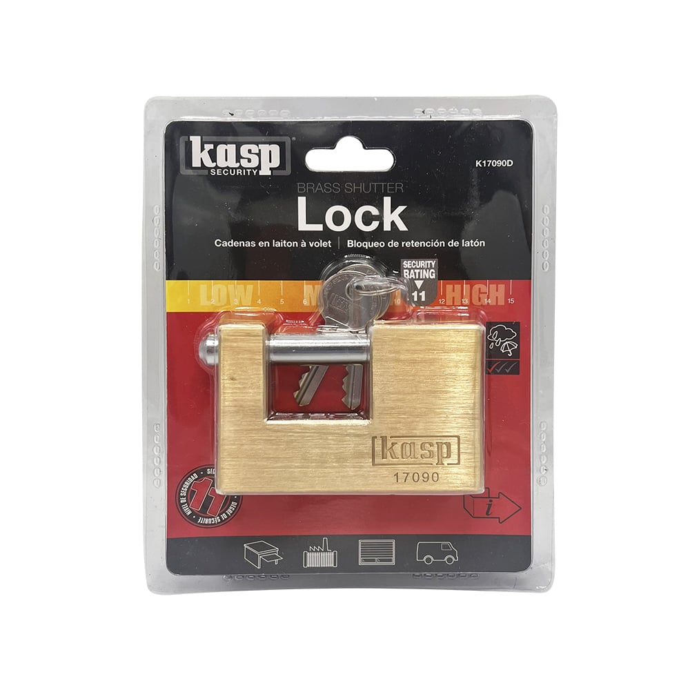 Kasp 170 90mm Closed Shackle Brass Shutter Padlock - Image 6