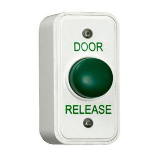CQR AEB18/DR Surface Mounted Narrow Plastic Green Dome Button - Legend "Door Release" (LEAD TIME: 2-3 DAYS)