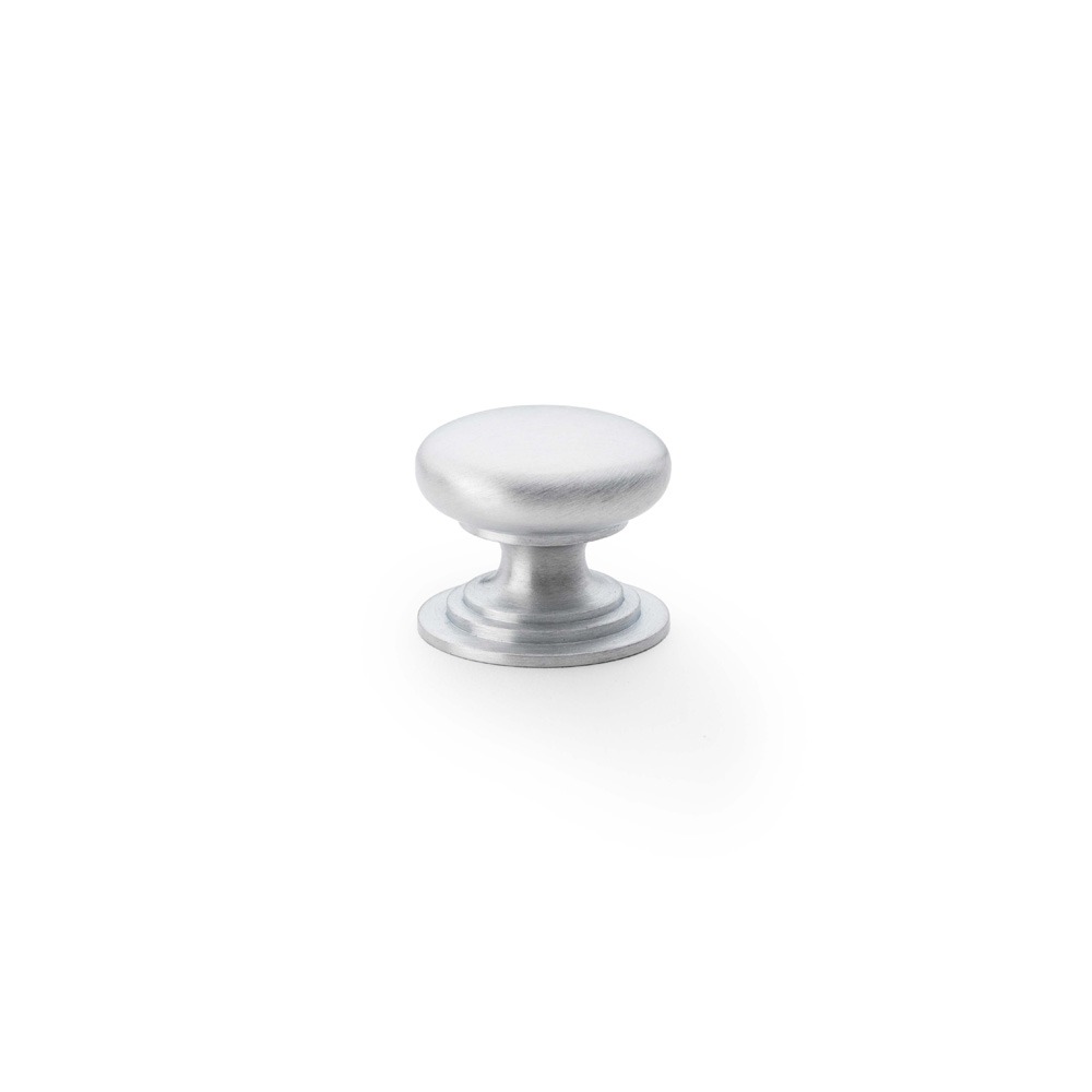 Alexander & Wilks AW825-25-SC Waltz Round Cupboard Knob On Stepped Rose - Satin Chrome Knob 25mm (LEAD TIME: 2-3 DAYS)