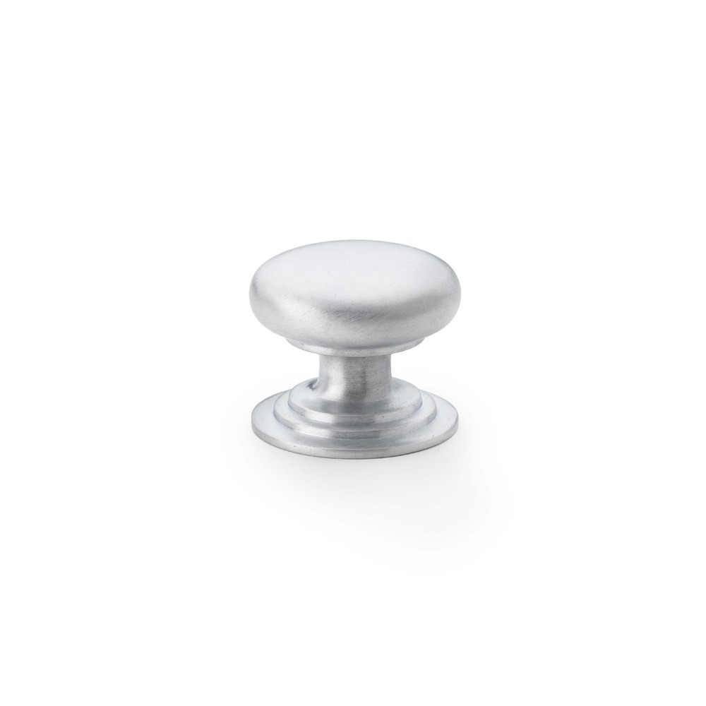 Alexander & Wilks AW825-32-SC Waltz Round Cupboard Knob On Stepped Rose - Satin Chrome Knob 32mm (LEAD TIME: 2-3 DAYS)