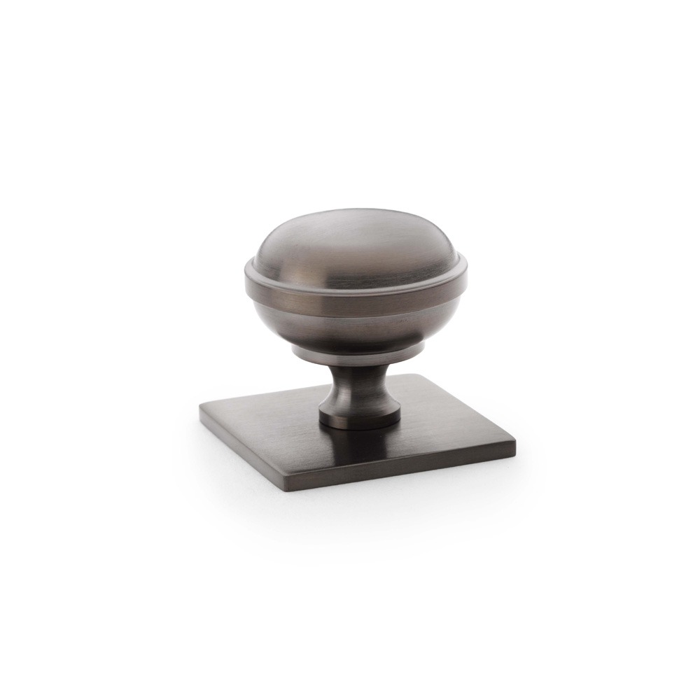 Alexander & Wilks AW826-34-DBZPVD Quantock Cupboard Knob On Square Backplate - Dark Bronze PVD (LEAD TIME: 2-3 DAYS)
