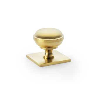 Alexander & Wilks AW826-34-SBPVD Quantock Cupboard Knob On Square Backplate - Satin Brass PVD (LEAD TIME: 2-3 DAYS)