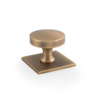 Alexander & Wilks AW835-38-AB Bullion Cupboard Knob On Square Backplate (LEAD TIME: 2-3 DAYS)