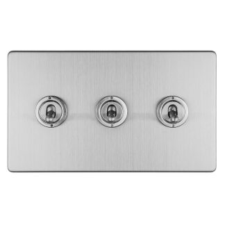 Eurolite ECSST3SW 3-Gang 10Amp 2-Way Toggle Switch Satin Stainless Plate (LEAD TIME: 2-3 DAYS)