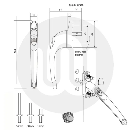 Simplefit Bagged Inline Espag Window Handle With 3 Spindles - Image 7